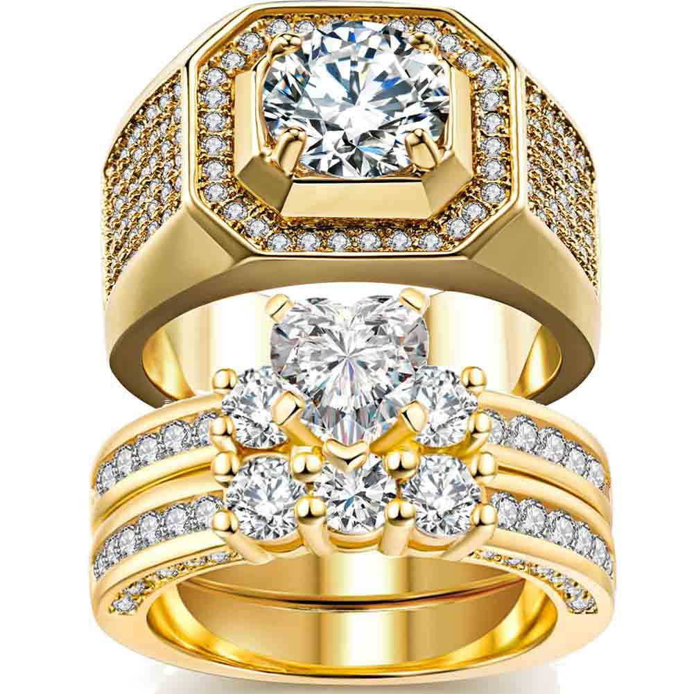 Wedding Engagement Rings Set 3pcs Designer Vintage Lover's 24k Gold Plated Couples  Ring Jewelry Women Girls bague de fiancailles - AliExpress