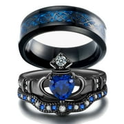 ringheart 2 Matching Rings His and Hers Ring Couple Rings Heart CZ Wedding Ring Sets for Him and Her Womens Claddagh Ring Sets Men Wedding Band