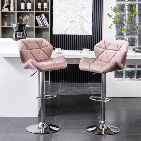 2 Mauve Velvet Swivel With Back - Adjustable Height And Base (2) Diamond , Comfortable Seat,