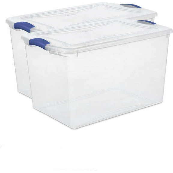 2 Medium-Sized Transparent Storage Boxes,2 Pack 66 Storage Plastic Storage Box Container With Lid For Organizing
