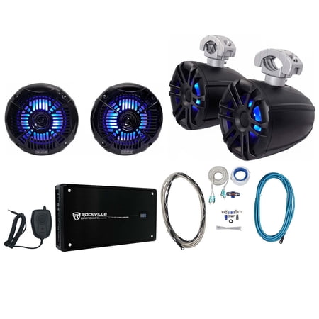 2) Memphis Audio 6.5" Wakeboard Tower+2) 6.5" LED Speakers+4-Ch Amplifier+Wires