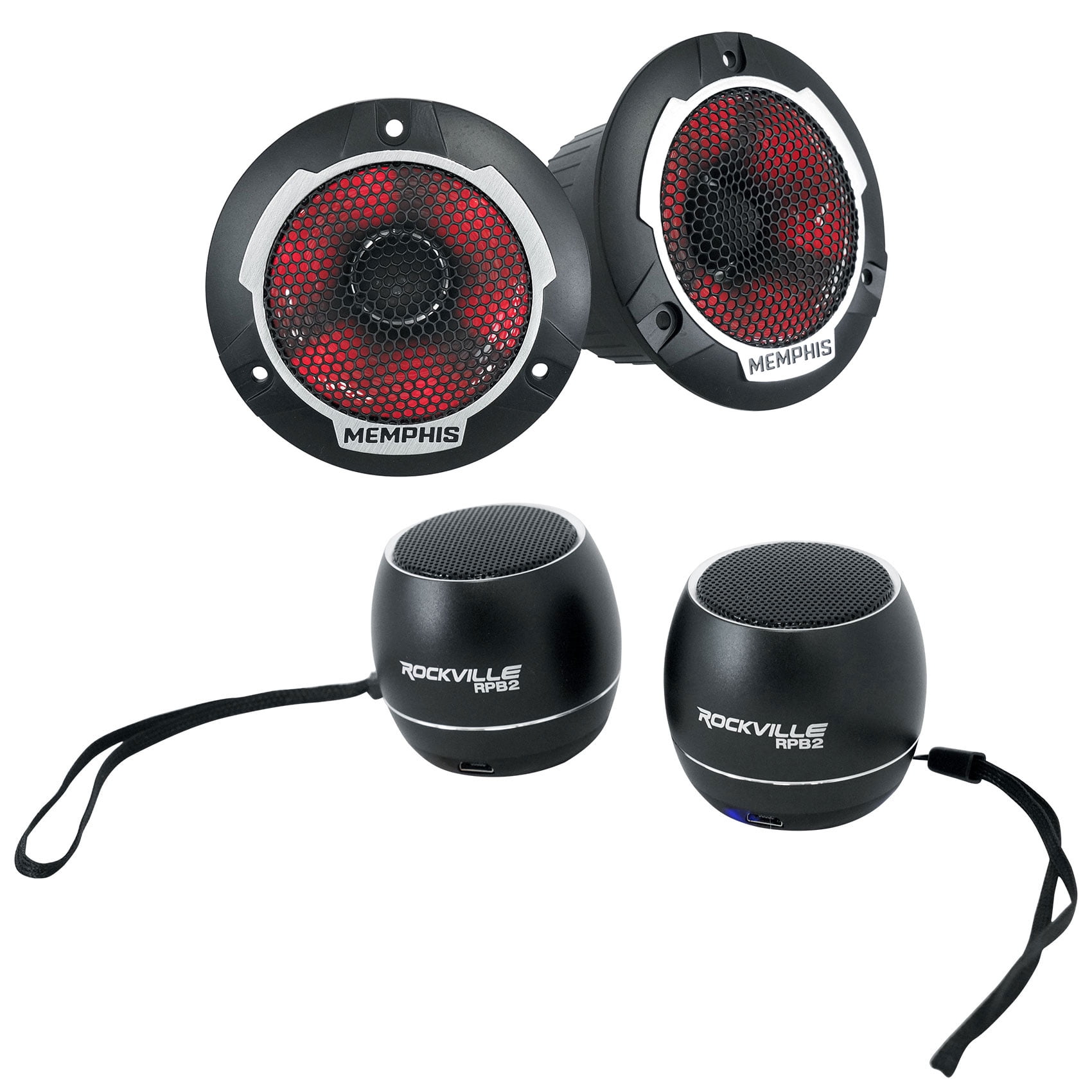 (2) Memphis Audio SRXPTV2 4" 100w RMS Car Tweeters w/LED+Free Bluetooth