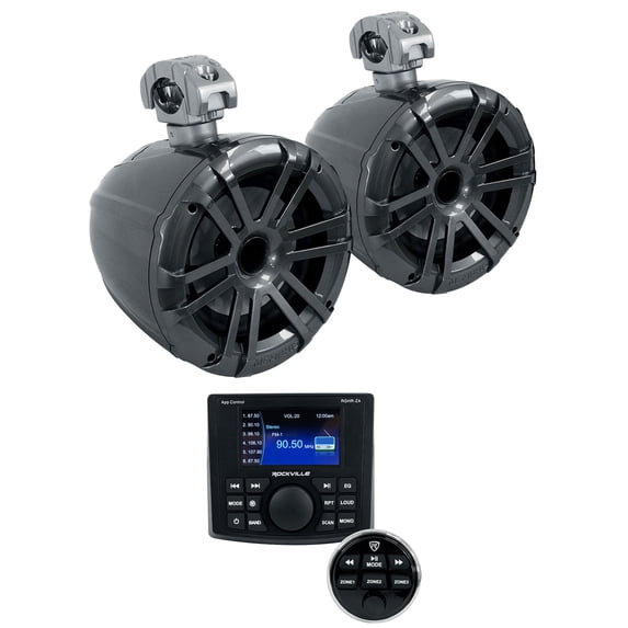 (2) Memphis MXA82TG Grey 8" Marine Wakeboard Tower Speakers+4-Zone Boat Receiver