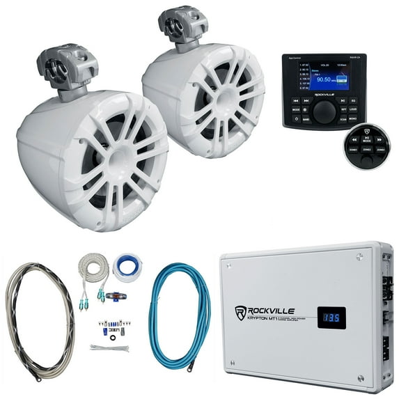 (2) Memphis MXA82TW White 8" Marine Wakeboard Tower Speakers++Receiver+Amplifier