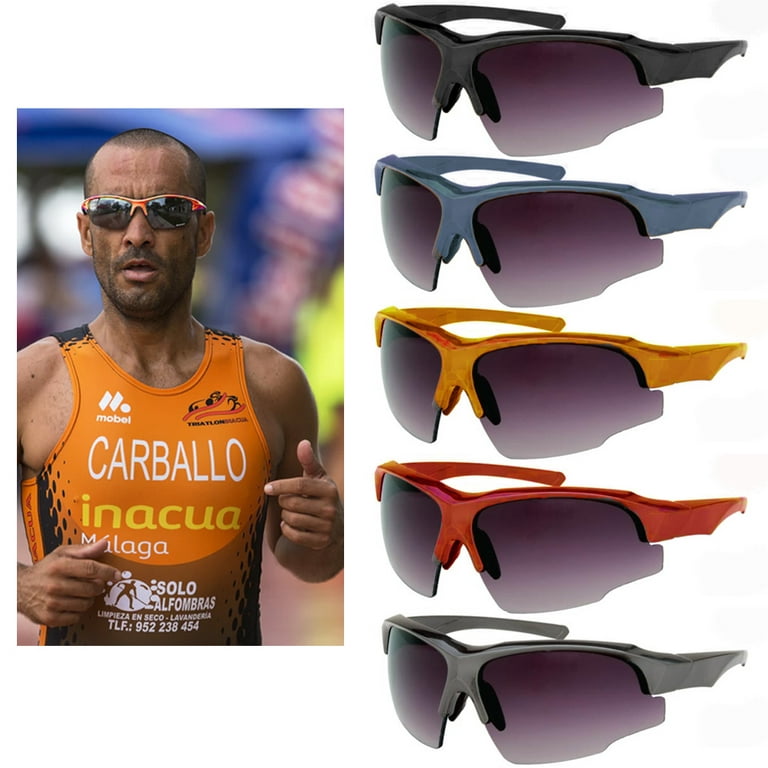 2 Mens Half Rim Sport Wrap Sunglasses Running Cycling Glasses UV400 Sun  Shades