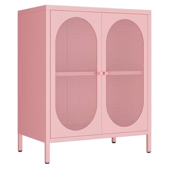 2 Mesh Door Accent Storage Cabinet for Bedroom, Living Room,Bedside, Office Room,Kitchen-Metal Locker Cabinet with 1 Adjustable Shelves-2-Tier (Small Mesh Door, Pink)