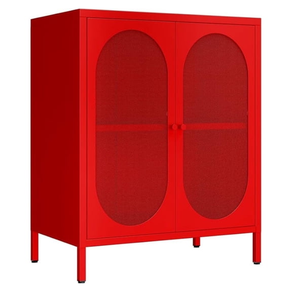 2 Mesh Door Accent Storage Cabinet for Bedroom, Living Room,Bedside, Office Room,Kitchen-Metal Locker Cabinet with 1 Adjustable Shelves-2-Tier (Small Mesh Door, red)