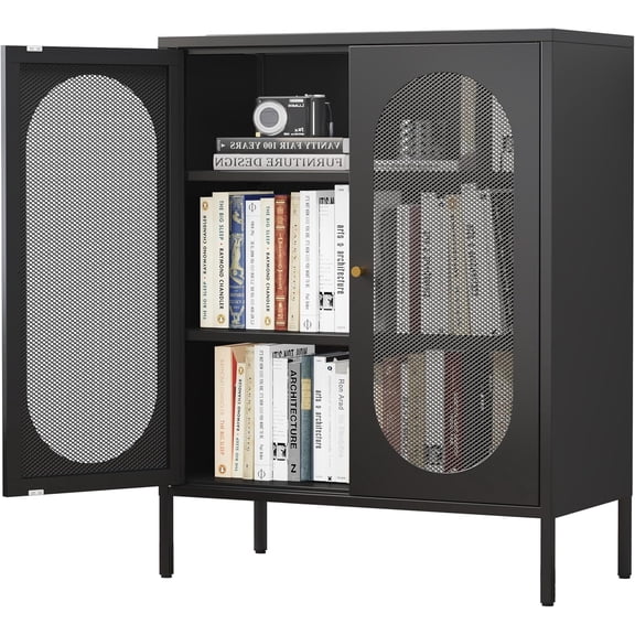 2 Mesh Door Metal Storage Cabinet for Bed Room,Living Room,Home,Hotel,Office,Garage,Kitchen,3-Tier,2 Removable Shelves (Mesh Door Cabinet, Black)