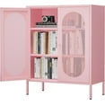 thumbnail image 1 of 2 Mesh Door Metal Storage Cabinet for Bed Room,Living Room,Home,Hotel,Office,Garage,Kitchen,3-Tier,2 Removable Shelves (Mesh Door Cabinet, Pink), 1 of 8