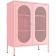thumbnail image 1 of 2 Mesh Door Metal Storage Cabinet for Bed Room,Living Room,Home,Hotel,Office,Garage,Kitchen,3-Tier,2 Removable Shelves (Mesh Door Cabinet, Pink), 1 of 9