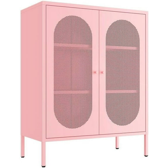 2 Mesh Door Metal Storage Cabinet for Bed Room,Living Room,Home,Hotel,Office,Garage,Kitchen,3-Tier,2 Removable Shelves (Mesh Door Cabinet, Pink)