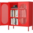 thumbnail image 1 of 2 Mesh Door Metal Storage Cabinet for Bed Room,Living Room,Home,Hotel,Office,Garage,Kitchen,3-Tier,2 Removable Shelves. (Red), 1 of 15