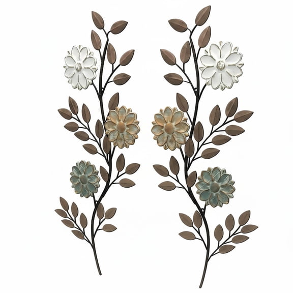 2 Metal Flower Leaves Wall Art 15.75 Inch Vintage Rustic Branch Leaf Wrought Iron Scroll Spring Decor for Living Room Bedroom Indoor Outdoor