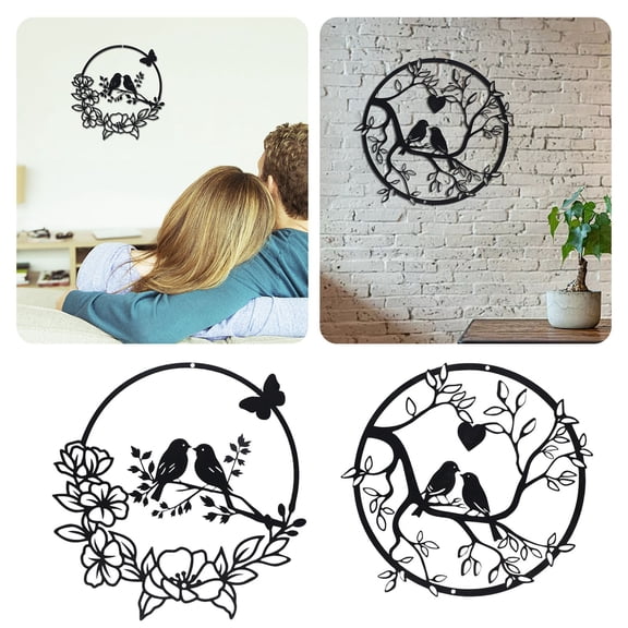 2 Metal Wall Art Bird On A Tree Branch Wall for Living Room Garden Bedroom Home Housewarming Party Decoration# end start# s# 2 Metal Wall Art Bird On A Tree Branch Wall, 30 cm, Black2
