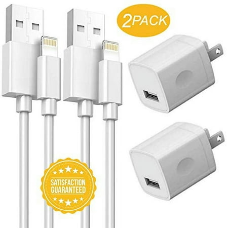 2-Meter Charging Cables with Power Adapter Cube 2-Pack Cords with 2-Pack USB Wall Charger Block Plug Compatible iPhone X/8/8 Plus/7/7 Plus/6/6S/6 Plus/5S/SE/Mini/Air/Pro Case