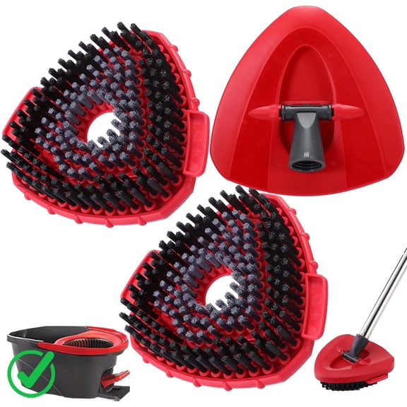 2 Microfiber Spin Mop Scrub Brush Refill s & 1 Mop Base Compatible with EasyWring 1-Tank Spin Mop System, Stiff Bristle Scrubber Mop Head for Bathroom Kitchen Tub Tile