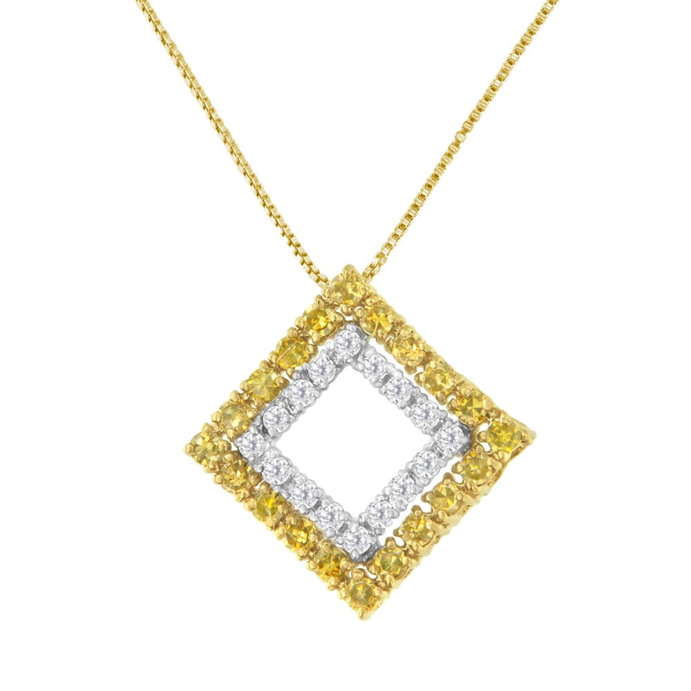 Diamond Square Pendant with Triangular Steel Connector on 18 Gold Mesh  Chain