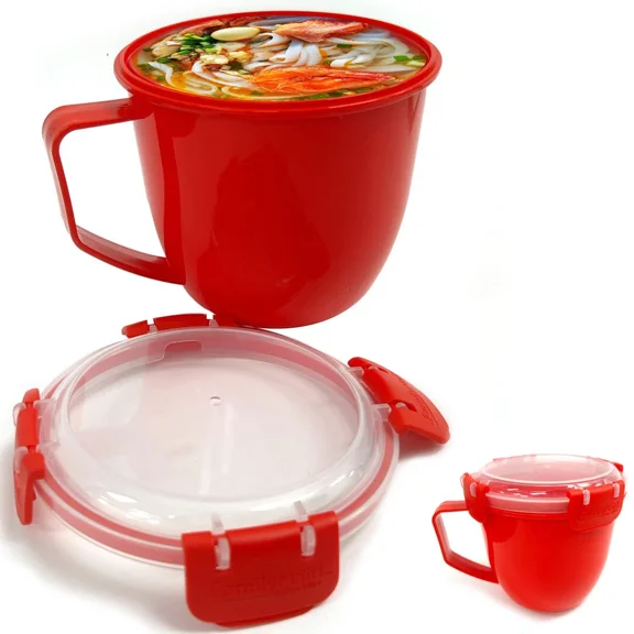 2 Microwave Bowl Lock Lid 32.1Oz Plastic Soup Mug Container Food Storage Freezer