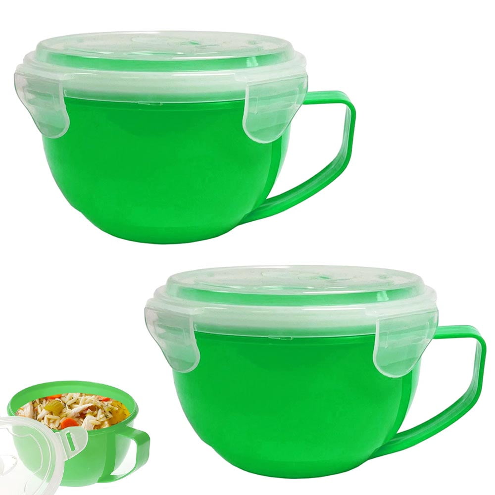 Stainless Steel Soup Bowl 33-Ounce Large Capacity Microwavable Lunch Box Microwave Breakfast Bowl with Vented Lid and Solid Handle, Size: 17, Green