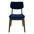 thumbnail image 1 of Of 2 Mid-century Modern Dining Seats - Solid Wood, Velvet Upholstery, Foam Filler, Brown/navy Blue Chairs (2 Pcs) Wood Legs, Seat, Fill, Navy Blue/brown Attractive, 1 of 3