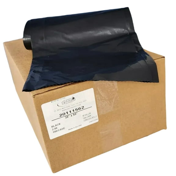 2 Mil 55 Gal Heavy Duty Low Density Municipal Can Liners, 38" x 58", Black - Case of 100