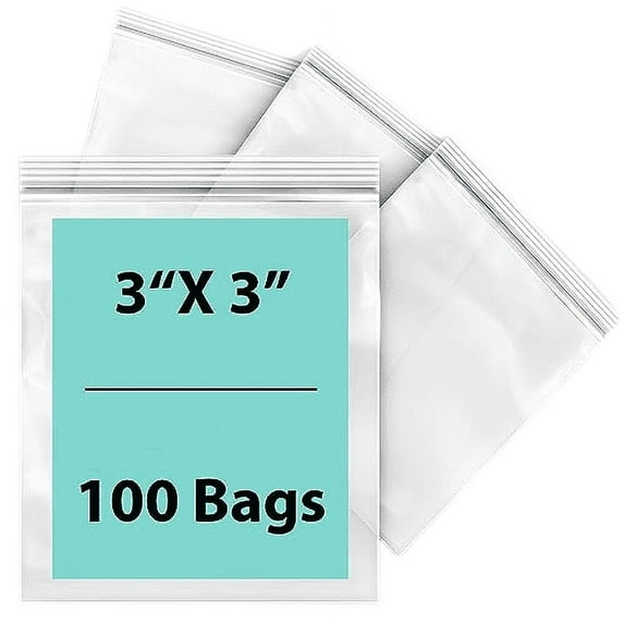 2 Mil Clear Reclosable Zipper Poly Bags with Resealable Zip Top Lock -3 x 3- (100 Bags)