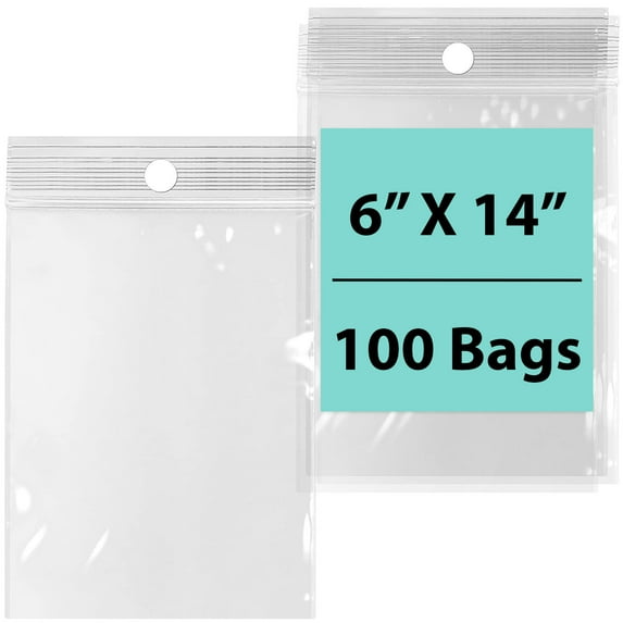 2 Mil Reclosable Hang Hole Zipper Bag with Resealable Top Seal - 6 x 14 & (100 Bags)