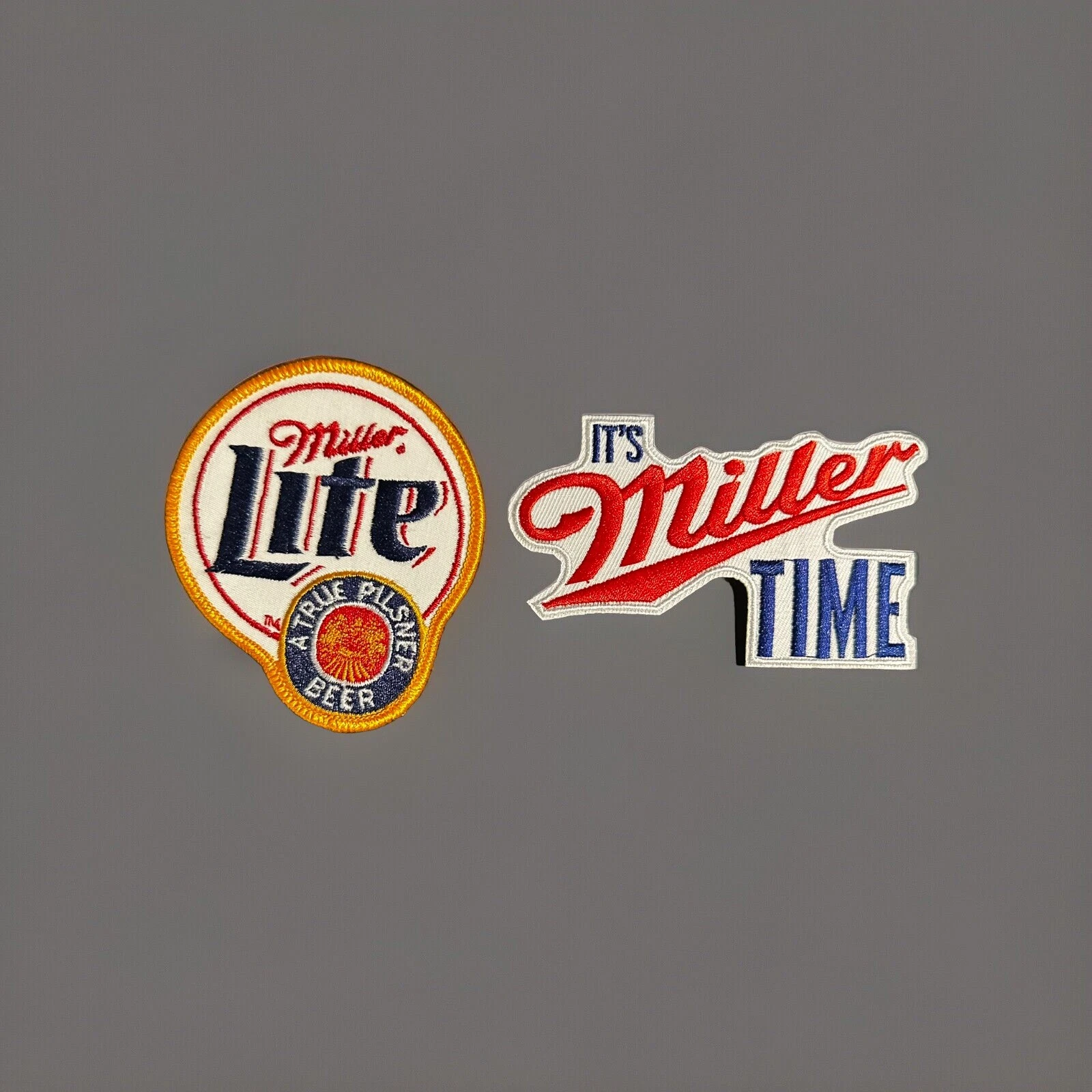 (2) Miller Lite Embroidered Iron On Clothing Patches Vintage, Collectible Beer