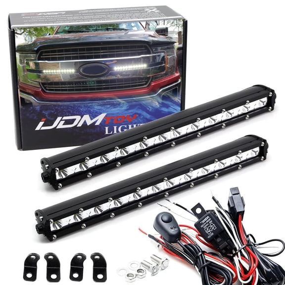 (2) Mini 12.5" 36W High Power Ultra-Slim LED Light Bar Kit w/ Relay Wiring Harness For Off-Road Truck SUV