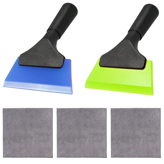 2 Mini 5 Inch Dark Blue Rubber Squeegee with 3 Microfiber Towels,Glass Cleaning Tool for Auto & Home