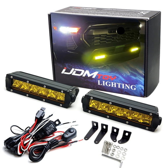(2) Mini 6" 30W Yellow Lens Single-Row LED Light Bar Kit w/ Relay Wiring Harness For Off-Road Truck SUV