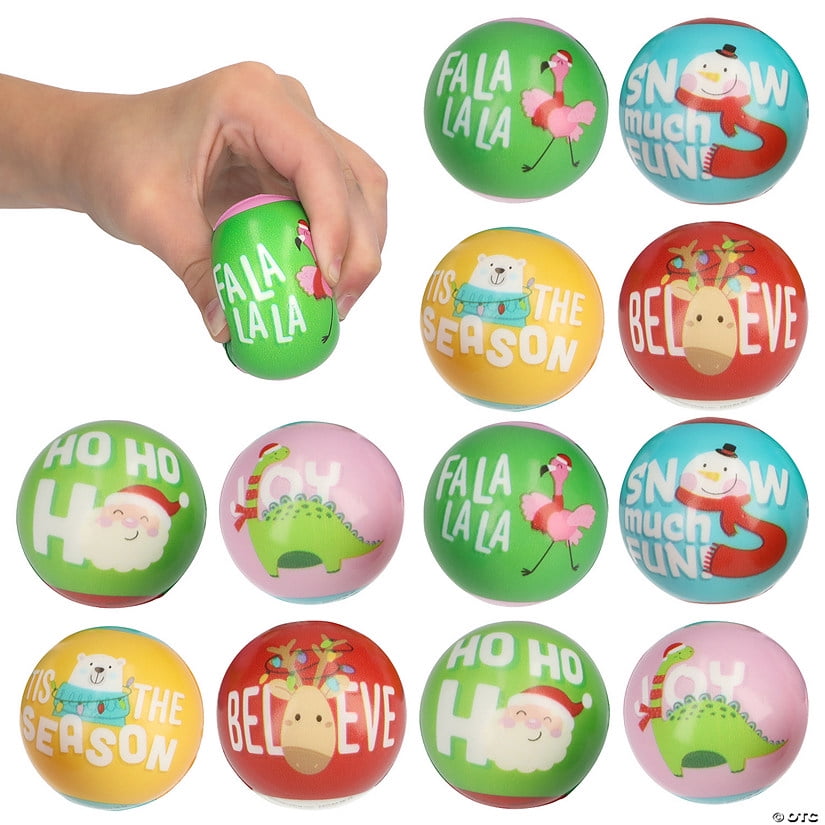 2" Mini Cozy, Merry & Bright Holiday Character Foam Stress Balls – 12 Pieces