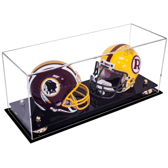 2 Mini Football Helmet Display Case (not full size) - Better Display Cases - Clear Acrylic Plexiglass with Gold Risers (A019-GR)