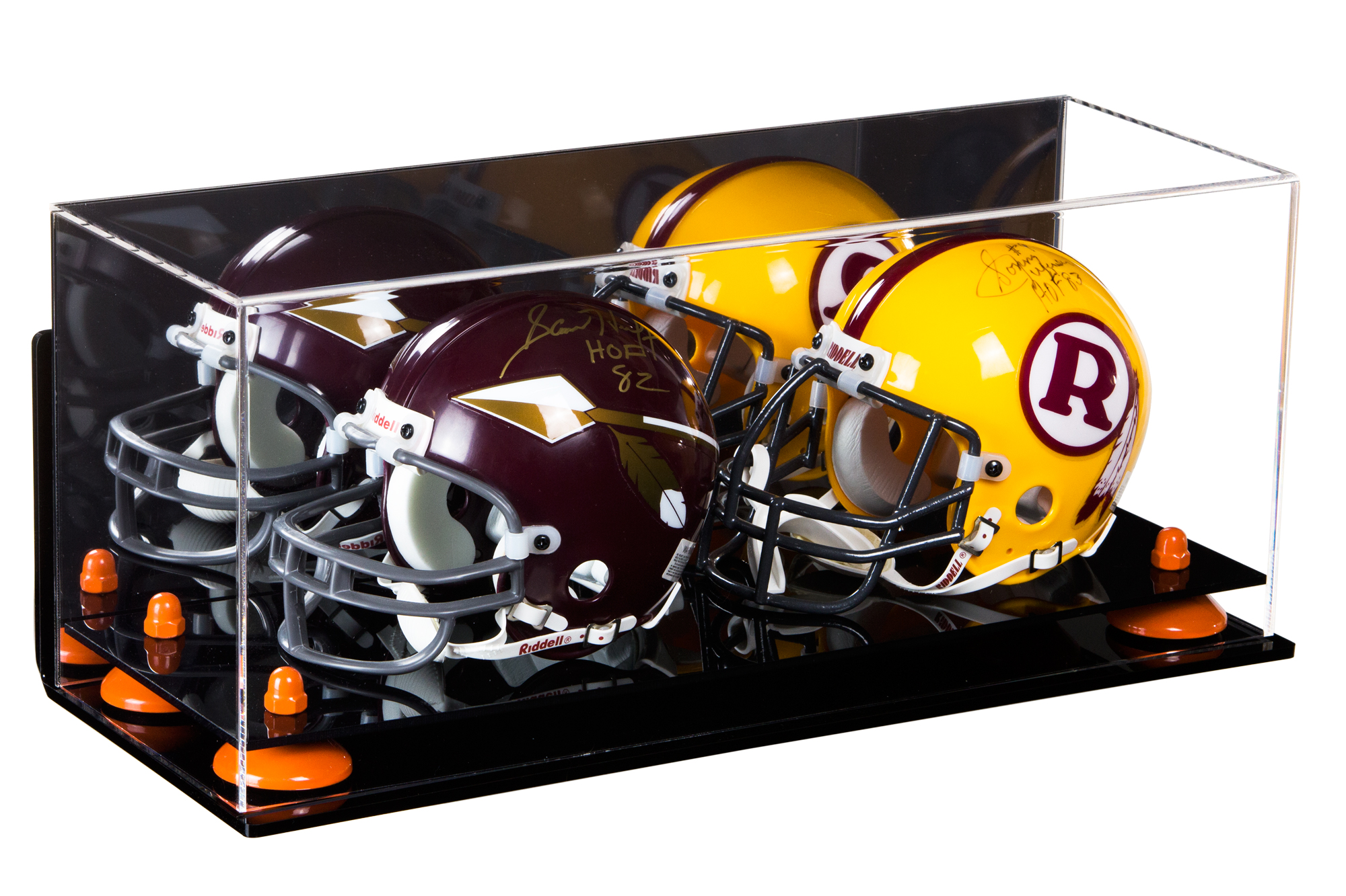 BallQube Mini Football Helmet Display Case - 4 Pack, Clear Acrylic, 7" Size, Stackable