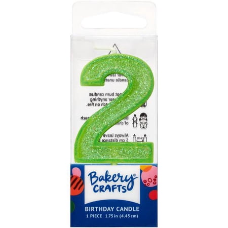 2 Mini Green Glitter Numeral Candles