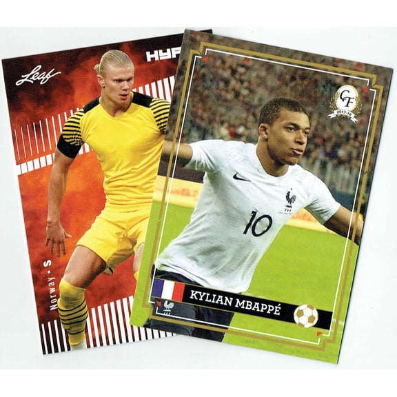 2) Mint Card Lot Kylian Mbappe & Erling Haaland 2017 Leaf HYPE ##1, 94 Rookies