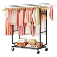 thumbnail image 1 of 2-Minute Assembly Double Rod Clothes Rack, Heavy Duty Rolling Clothing Racks with Wheels, Foldable Garment Rack, Extendable Hanging Bar, Adjustable Metal Pole with , Black, 1 of 1
