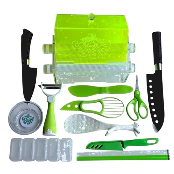 2 Minute Sushi Gift Set – 14‑Piece Sushi Rolling Kit with Knives, Tools & Sushi Maker