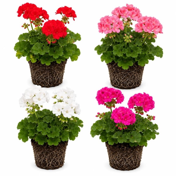 2 Mixed Geranium Plants Live, Colorful Geranium Flowers 4-8 Inches Tall, Indoor Outdoor Flowering Plants for Garden and Patio