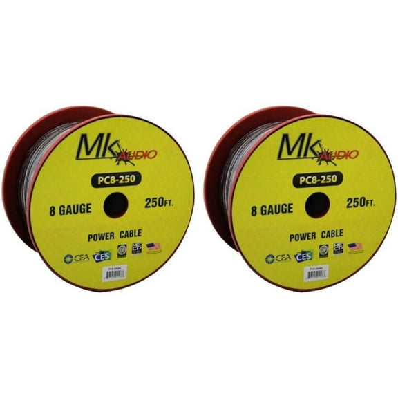 2 Mk Audio PC8-250RD 8 Gauge Red Multi-Strand 250 Feet Power Ground Wire Cable (Total 500 Feet)