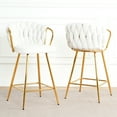 thumbnail image 1 of 2 Modern Bar Chair Ensemble, Gold Legs, White Linen Seat For Kitchen, Dining, Cafe, Bar, Restaurant, Ergonomic, Base, Adjustable Slip Foot, Abundant Seating, Waterproof, Easy To Polish Of 2 High, 1 of 7