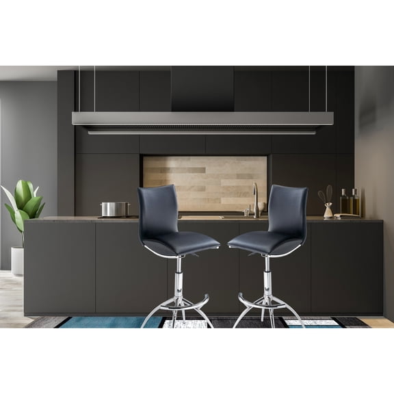 Of 2 Modern Bar Chairs, Black Upholstery, Metal Legs, Adjustable Height 26"-30", Easy To Watch Out For Dirt Swivel , 26"-30" Height, Preserve Cleanliness