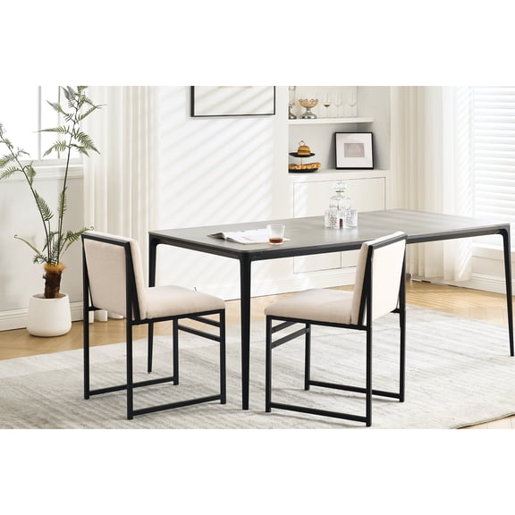 2 Modern Dining Chairs, Linen Upholstered Backrests, Stable Metal Base For Versatility Chairs (2) In , Cushions, Various Uses