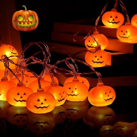 2 Modes Halloween Pumpkin String Lights 10FT 20LED Battery Operated Waterproof Jack-O-Lantern Lights, Steady Flickering Options for Fall Thanksgiving Indoor Outdoor Yard Decor