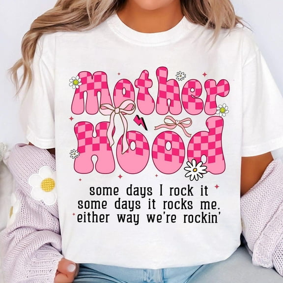 2. Motherhood Coquette Bow Checker T-Shirt, Retro Motherhood Shirt, Funny Sarcastic Mom Tee, Retro Mom Shirt, Mother’s Day Mama Tee