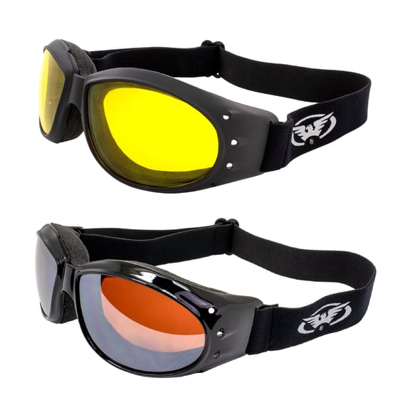 2 Motorcycle Padded Goggles-Sun Glasses-DRIVING MIRROR & YELLOW Lens