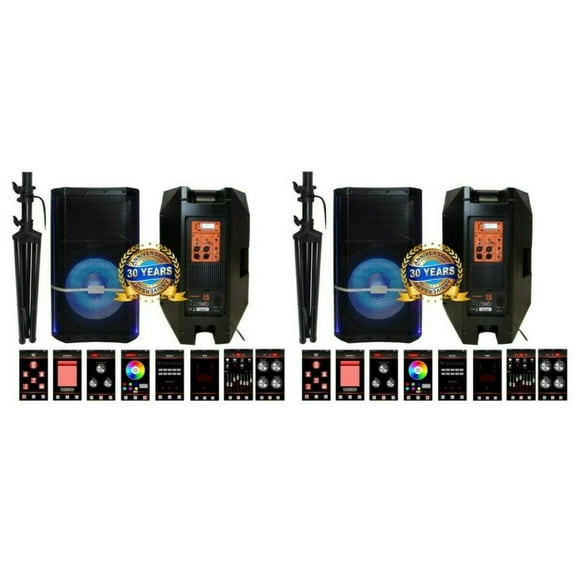 2 Mr. Dj PLED5000 + 2 Speaker Stand<br/> 2-Way 15" Portable Active Powered PRO PA DJ Speaker Bluetooth FM USB Sd Karaoke & Smart App + 2 Speaker Stand