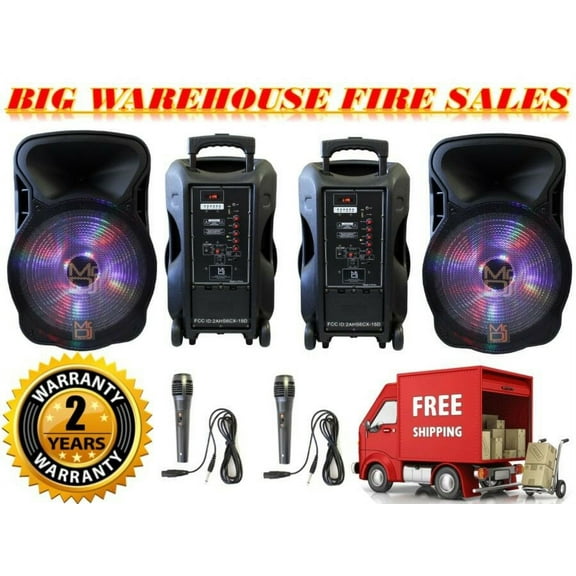 2) Mr Dj Pro 12" 2000W Bluetooth PA FM Radio Karaoke Battery Speaker Microphone