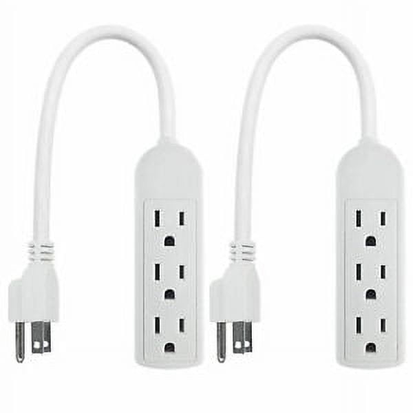 2 Multi Plug Extension Cord 3 Outlet Power Strip Grounded Adapter 1ft