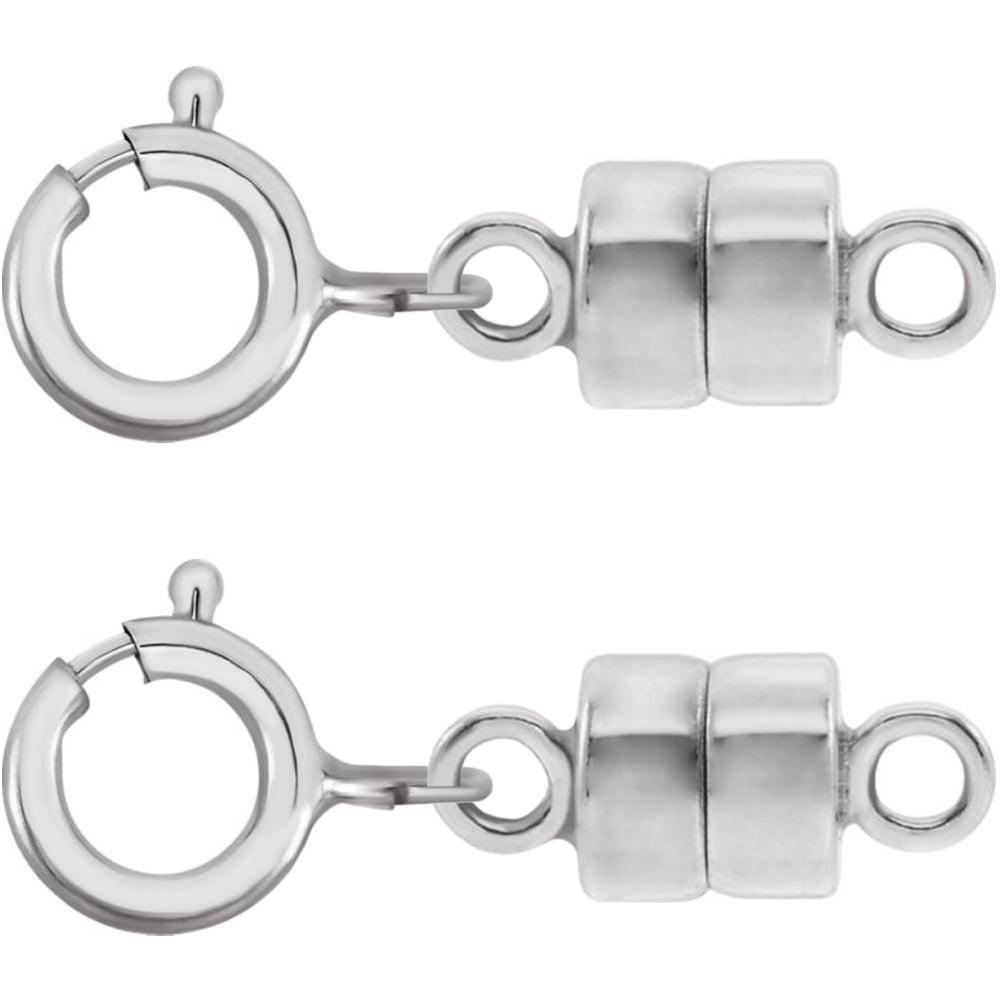 2 - NEW SOLID 14K White Gold Round Magnetic Clasp w/ 14K White Gold 5mm Spring Ring Clasp For Necklaces, Bracelets, And Anklets.